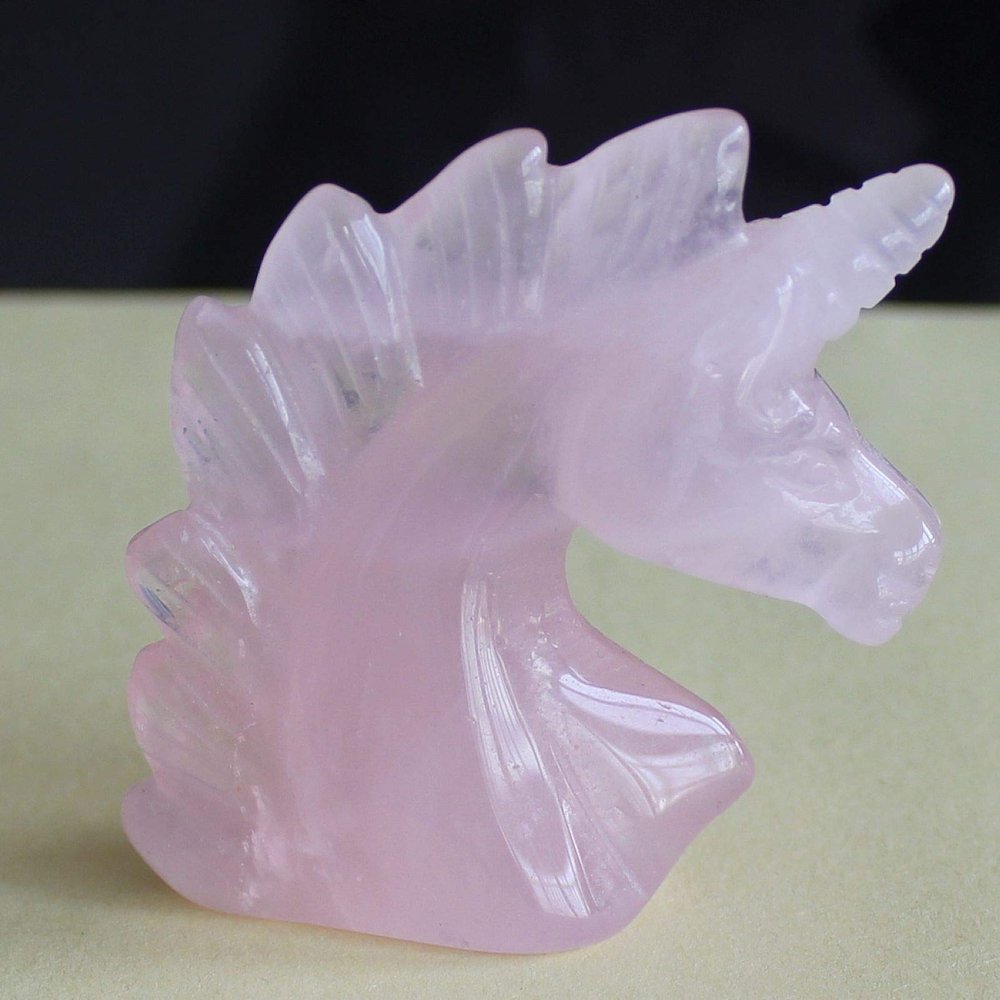 2'' Hand Carved Mixed Gemstone Rose Quartz llanite Amazonite Fluorite Crystal Dragon Blood Jasper Unicorn Crystal Figurine Carving (Rose Quartz)