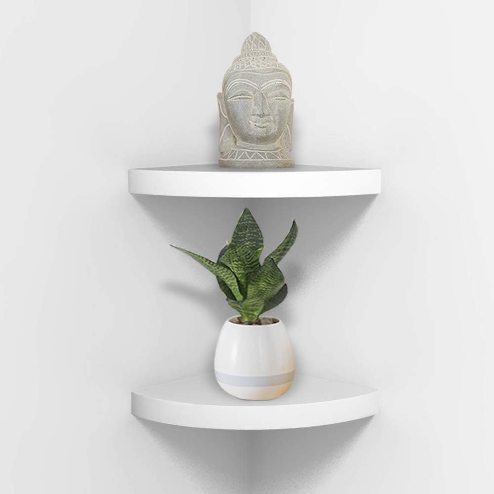 AHDECOR Wood Corner Shelves White, Durable Floating Corner Shelf for Organizing and Displaying Dcor in Any Room, Set of 2