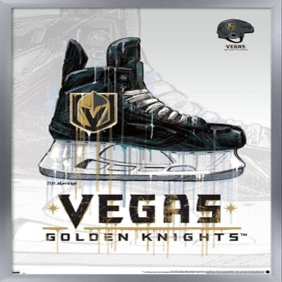 Trends International NHL Vegas Golden Knights - Drip Skate 20 Wall Poster, 14.725" x 22.375", Silver Framed Version