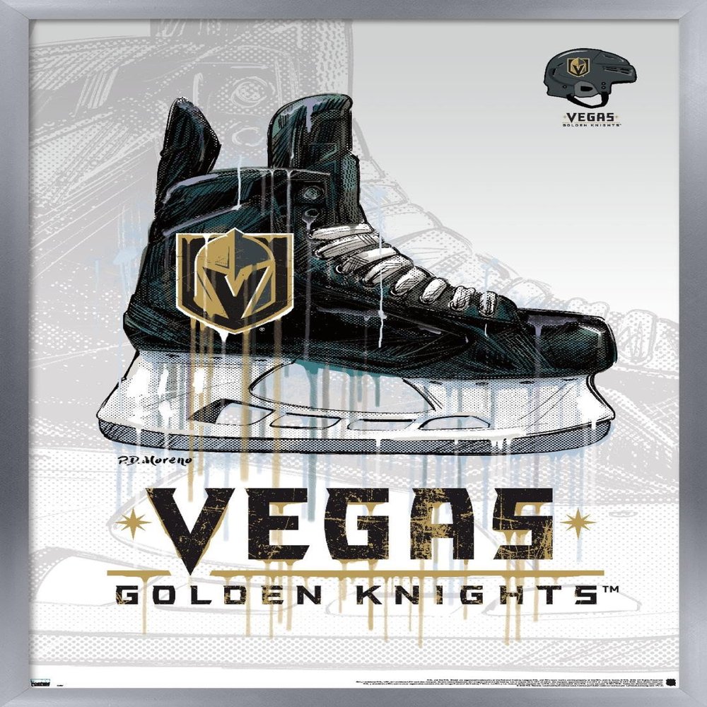 Trends International NHL Vegas Golden Knights - Drip Skate 20 Wall Poster, 14.725" x 22.375", Silver Framed Version
