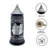 1 Liter | OktoberfestHaus Beer Stein Bier Krug Charcoal Black Ceramic Stein With Metal Medallion Of German Draft Horses and Wagon With Metal Lid Oktoberfest Souvenir and Oktoberfest Beer Mug view 2