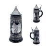 1 Liter | OktoberfestHaus Beer Stein Bier Krug Charcoal Black Ceramic Stein With Metal Medallion Of German Draft Horses and Wagon With Metal Lid Oktoberfest Souvenir and Oktoberfest Beer Mug view 3