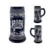 0.6 Liter | OktoberfestHaus Beer Stein Mug German Bayern Lion Coat Of Arms Bier Krug with Metal Emblem On Charcoal Black Ceramic Tankard Stein view 3