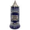 1 Liter | OktoberfestHaus Beer Stein Mug German Bayern Lion Coat Of Arms Bier Krug with Metal Emblem On Cobalt Blue Ceramic Tankard Stein With Lid Oktoberfest Beer Mug view 1