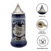 0.6 Liter | OktoberfestHaus Oktoberfest Stein Bier Krug Cobalt Blue Ceramic Stein With Metal Medallion Of German Draft Horses and Wagon With Lid Oktoberfest Mug view 2