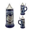 0.6 Liter | OktoberfestHaus Oktoberfest Stein Bier Krug Cobalt Blue Ceramic Stein With Metal Medallion Of German Draft Horses and Wagon With Lid Oktoberfest Mug view 3