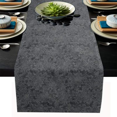 Comforance Table Runner Dresser Grey Non-Slip Linen Burlap Rectangle Table Setting Decor for Wedding Party Holiday Dinner Home 16x72inch, Ethnic Lace Ornate Retro Pattern Artistic