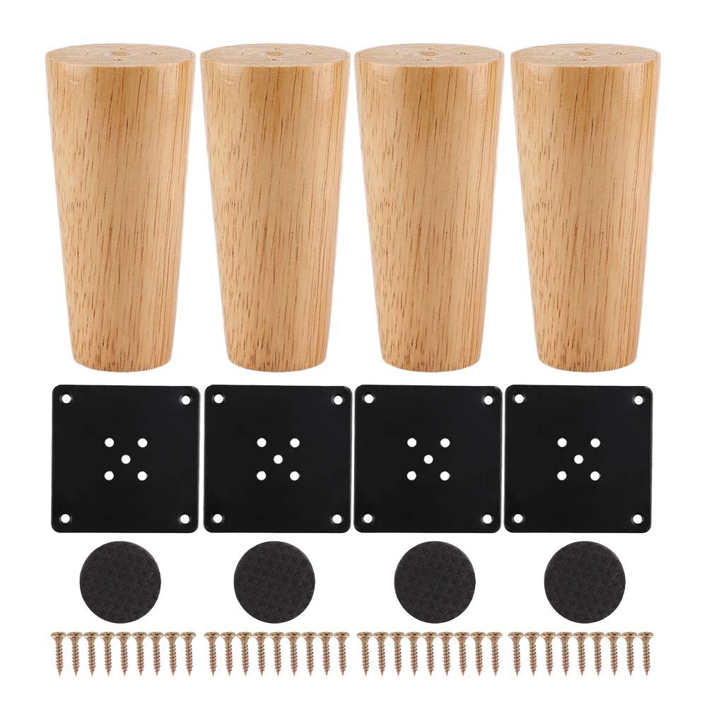 4Pcs Wood Color Furniture Sofa Solid Wood Feet (Straight Feet) for Sofas, Cabinets, Tables, Bed Legs (15cm)