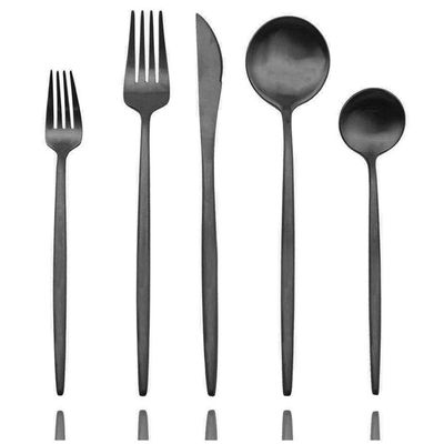 BRIIEC 18/10 Matte Black Silverware Set Stainless Steel Black Flatware Set Black Utensil Set 20-piece Modern Cutlery Set Best Birthday Wedding Gift, Dishwasher Safe(Full Black)