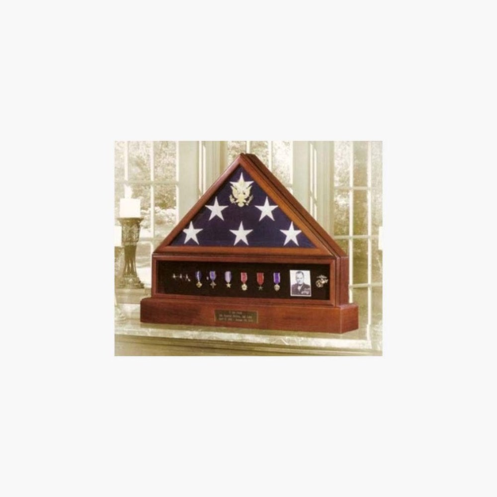 Presidential Pedestal Flag Medal Display - Walnut or Cherry Material.