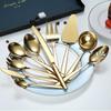 Berglander Gold Serving Utensils 10 Pieces, Titanium Golden Plating Serving Spoons, Included Cake Knife Cake Server Serving Forks Sugar Spoon Salad Spoon Forks Butter Knife Gravy Ladle ect. view 2