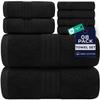 DAN RIVER 8 PC Luxury Bath Towels for Bathroom, 2 Bath, 2 Hand, and 4 Wash Cloths, 600 GSM 100% Ring Spun Cotton Towel Set, Highly Absorbent, Gym, Hotel, and Spa, Black view 1
