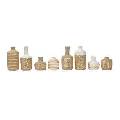 Main + Mesa Stoneware Vases with Gold Pattern, Set of 8