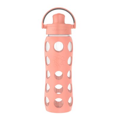 Lifefactory 16-Ounce Glass Water Bottle with Active Flip Cap and Protective Silicone Sleeve, Cantaloupe