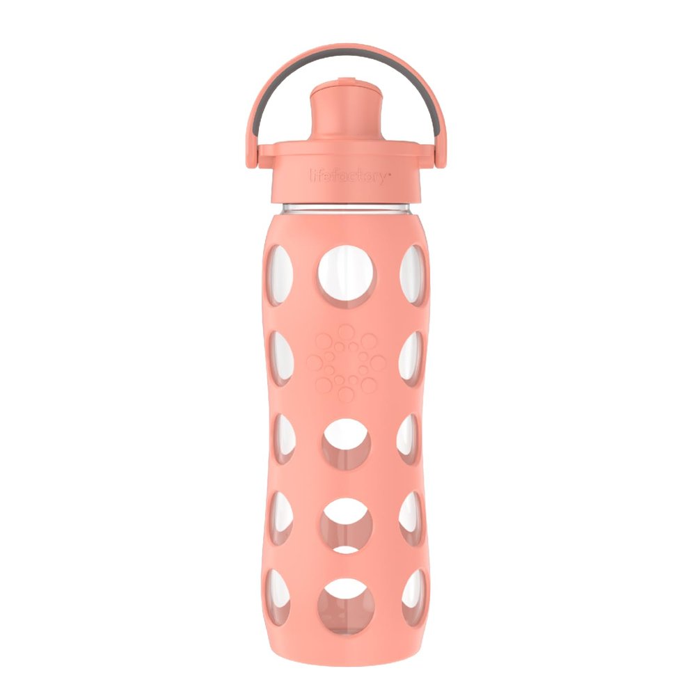 Lifefactory 16-Ounce Glass Water Bottle with Active Flip Cap and Protective Silicone Sleeve, Cantaloupe