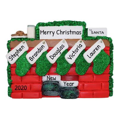 3D Fireplace Family of 5 Christmas Ornament 2025 Personalized Family Christmas Ornaments 2025 | Holiday Stocking Mantle Personalized Tree Ornaments Customizable Gifts Xmas Stockings of Five Ornament