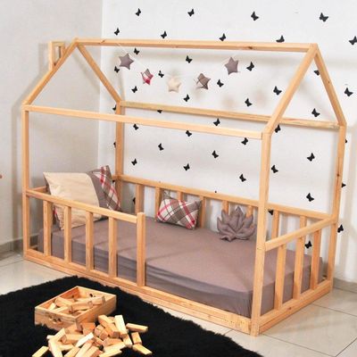 Twin Size House Bed with Picket Fence Railings, House bed Montessori