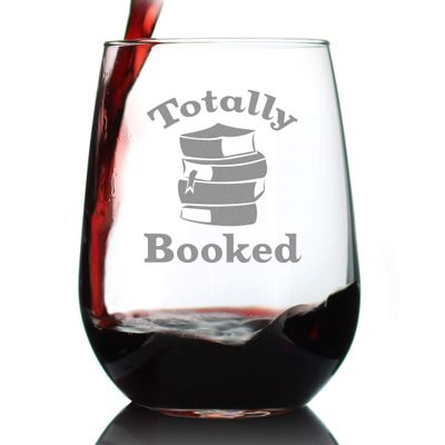 Bevvee Totally Booked - Stemless Wine Glass - Funny Book Club Gifts for Lovers of Reading & Fun Librarians - Large