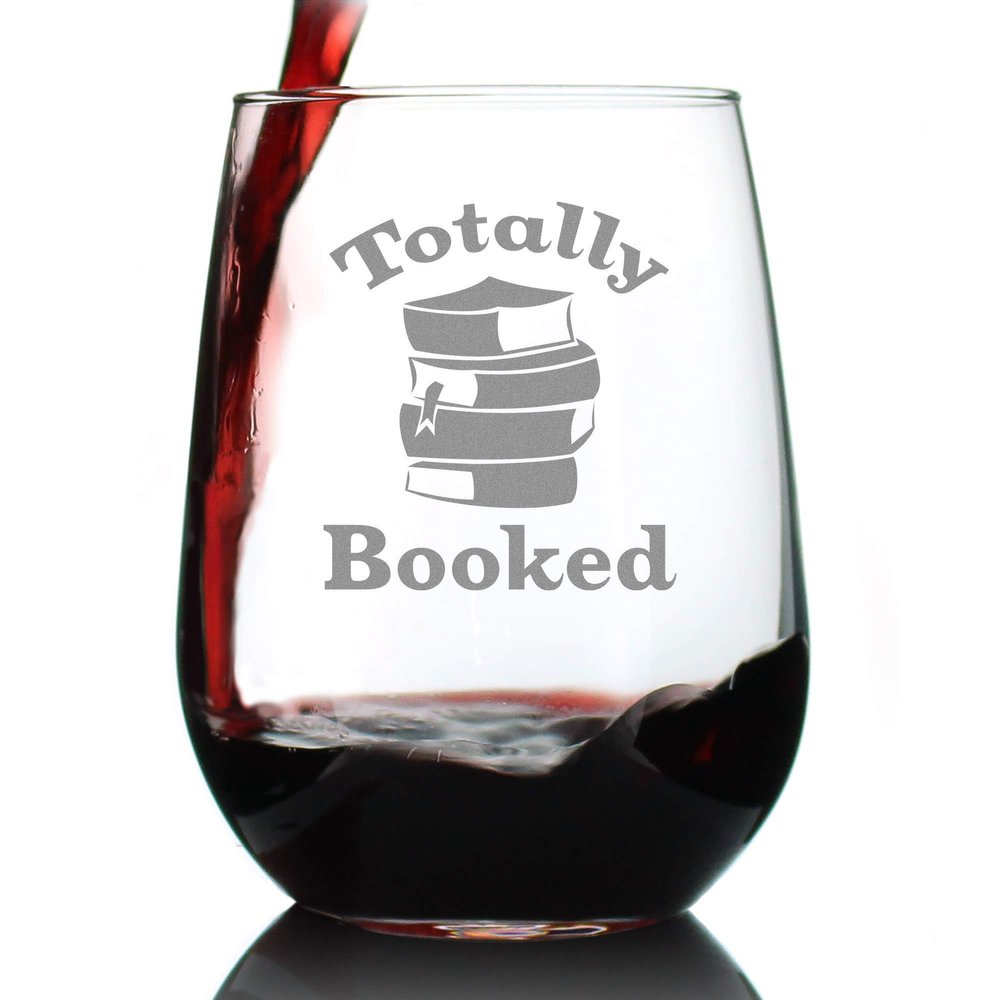 Bevvee Totally Booked - Stemless Wine Glass - Funny Book Club Gifts for Lovers of Reading & Fun Librarians - Large