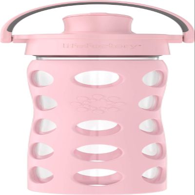 Lifefactory 16-Ounce Glass Water Bottle with Active Flip Cap and Protective Silicone Sleeve, Desert Rose