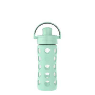 Lifefactory 12-Ounce Glass Water Bottle with Active Flip Cap and Protective Silicone Sleeve, Mint