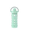 Lifefactory 12-Ounce Glass Water Bottle with Active Flip Cap and Protective Silicone Sleeve, Mint view 1