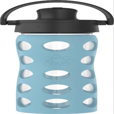 Lifefactory 16-Ounce Glass Water Bottle with Active Flip Cap and Protective Silicone Sleeve, Denim