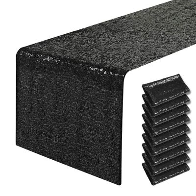10 Packs 12 x 72 inches Black Sequin Table Runner, Glitter Runner for Birthday Party Supplies Decorations Wedding Bachelorette Holiday Celebration Bridal Shower Baby Shower