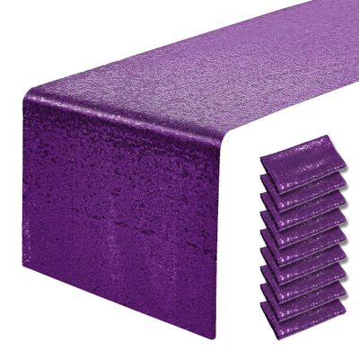 10 Packs 12 x 72 inches Purple Sequin Table Runner, Glitter Runner for Birthday Party Supplies Decorations Wedding Bachelorette Holiday Celebration Bridal Shower Baby Shower