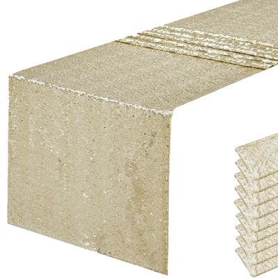 10 Packs 12 x 72 inches Champagne Sequin Table Runner, Glitter Runner for Birthday Party Supplies Decorations Wedding Bachelorette Holiday Celebration Bridal Shower Baby Shower