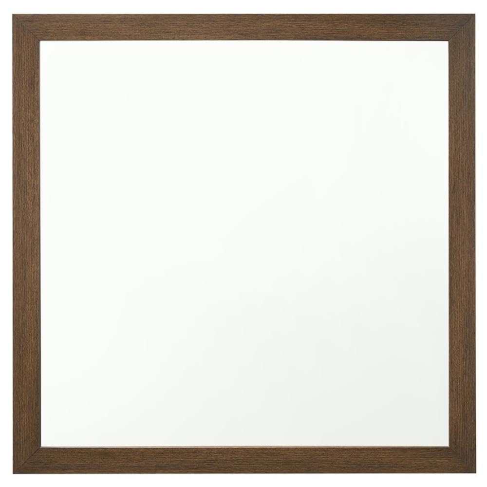 Acme Miquell Contemporary Wood Frame Bedroom Square Mirror in Oak