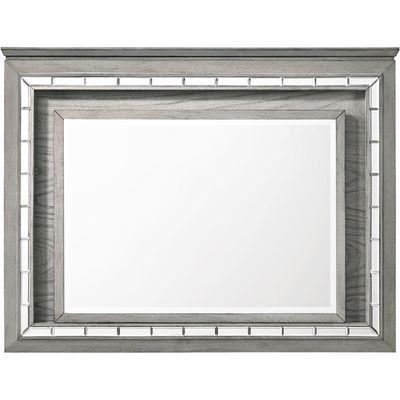 Acme Antares Rectangular Wooden Mirror with LED in Light Gray Oak