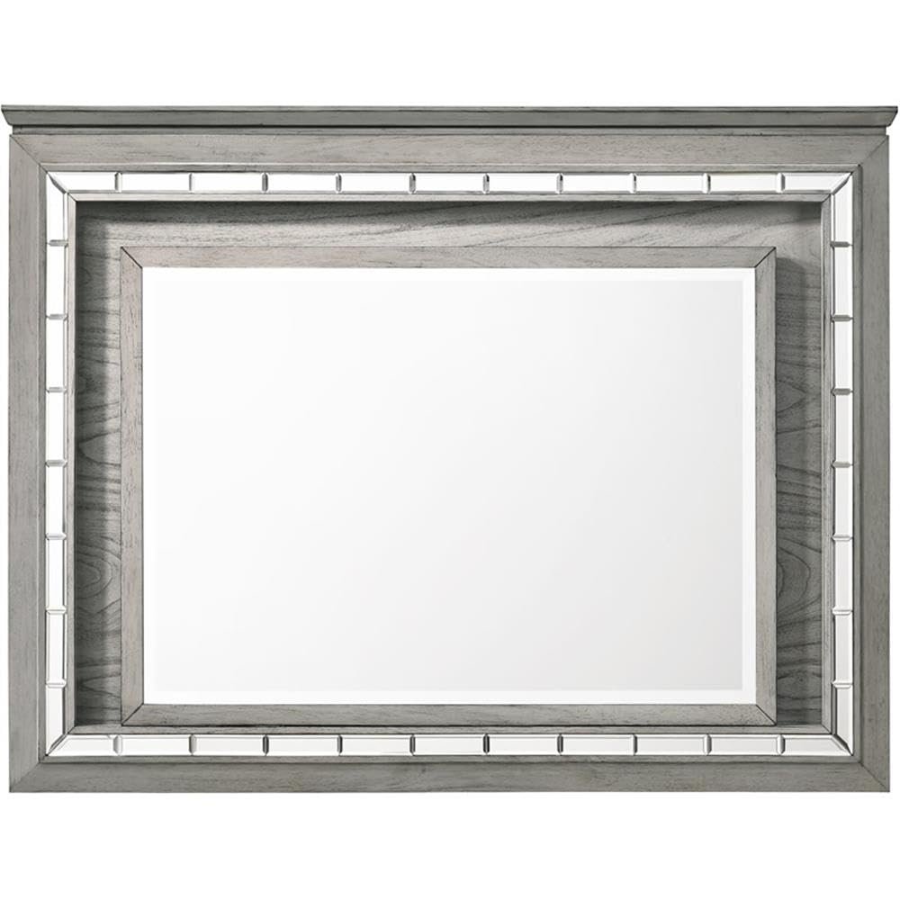 Acme Antares Rectangular Wooden Mirror with LED in Light Gray Oak