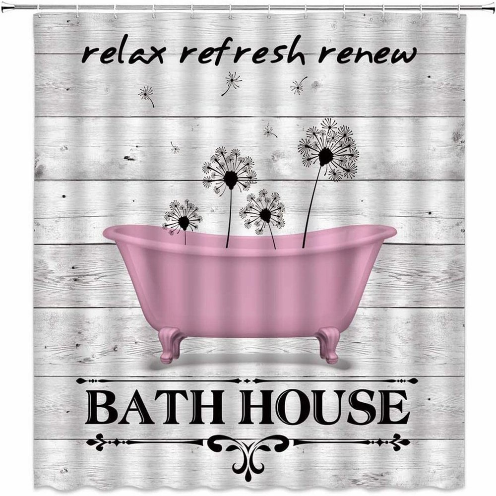 AMFD Dandelion Shower Curtain Black and White Inspirational Quotes and Dandelion in Pink Bathtub Art Prints Funny Gift for Farmhouse Kids Woman Rustic Fabric Bathroom Decor Set with Hooks (70"WX70"H)