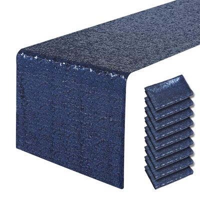 10 Packs 12 x 72 inches Navy Blue Sequin Table Runner, Glitter Runner for Birthday Party Supplies Decorations Wedding Bachelorette Holiday Celebration Bridal Shower Baby Shower