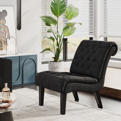 Alunaune Living Room Chair Modern Accent Chair, Upholstered Tufted Armless Bedroom Chair Sofa Backrest Fabric Recliner Lounge Chair Wood Legs-Grey