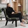 Alunaune Living Room Chair Modern Accent Chair, Upholstered Tufted Armless Bedroom Chair Sofa Backrest Fabric Recliner Lounge Chair Wood Legs-Grey view 4