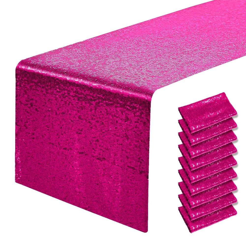 10 Packs 12 x 72 inches Hot Pink Sequin Table Runner, Glitter Fuchsia Runner for Birthday Party Supplies Decorations Wedding Bachelorette Holiday Celebration Bridal Shower Baby Shower