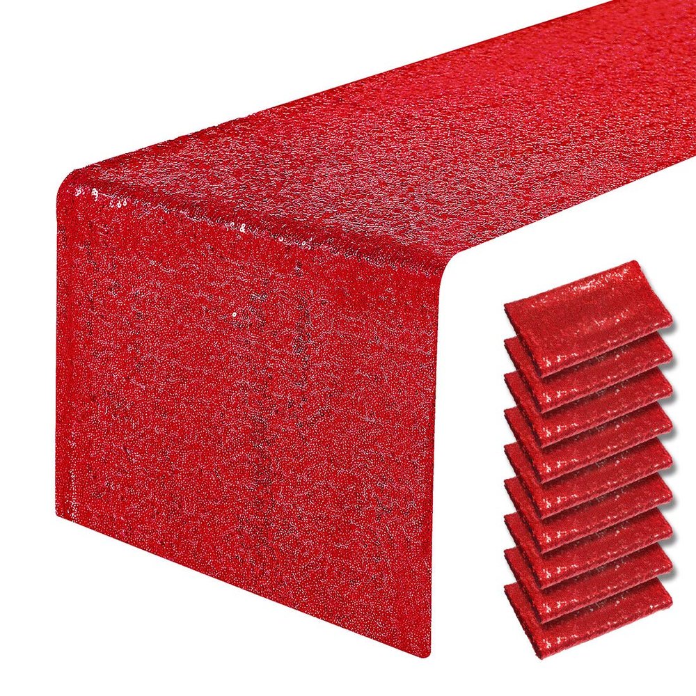 10 Packs 12 x 72 inches Red Sequin Table Runner, Glitter Runner for Birthday Party Supplies Decorations Wedding Bachelorette Holiday Celebration Bridal Shower Baby Shower