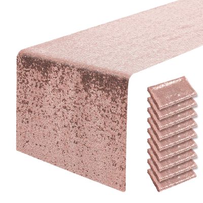 10 Packs 12 x 72 inches Rose Gold Sequin Table Runner, Glitter Runner for Birthday Party Supplies Decorations Wedding Bachelorette Holiday Celebration Bridal Shower Baby Shower