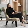 Alunaune Living Room Chair Modern Accent Chair, Upholstered Tufted Armless Bedroom Chair Sofa Backrest Fabric Recliner Lounge Chair Wood Legs-Khaki view 4