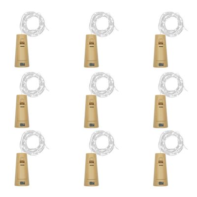 LoveNite Wine Bottle Lights with Cork, Battery Operated 9 Pack 20 LED Cork Shape Silver Wire Fairy Mini String Lights(No Bottles) for DIY, Party, Decor, Christmas, Halloween,Wedding (9, Cool White)