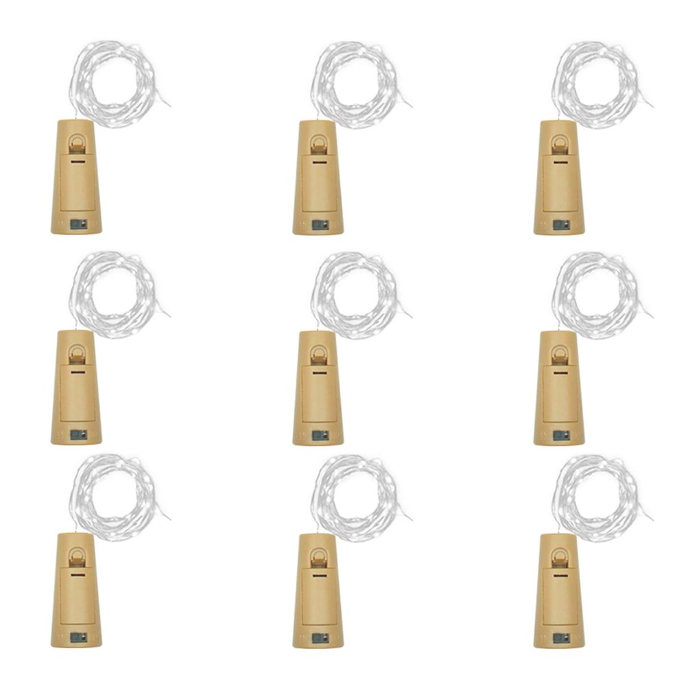 LoveNite Wine Bottle Lights with Cork, Battery Operated 9 Pack 20 LED Cork Shape Silver Wire Fairy Mini String Lights(No Bottles) for DIY, Party, Decor, Christmas, Halloween,Wedding (9, Cool White)