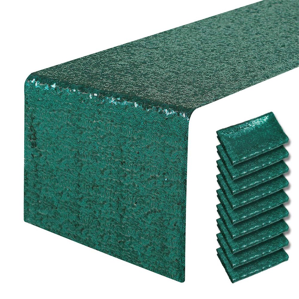 10 Packs 12 x 72 inches Hunter Green Sequin Table Runner, Glitter Runner for Birthday Party Supplies Decorations Wedding Bachelorette Holiday Celebration Bridal Shower Baby Shower