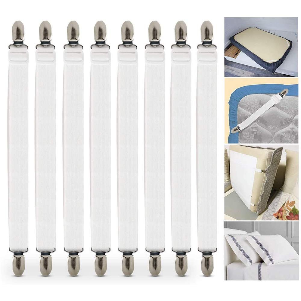 YAOBAO Bed Sheet Clips 8 Pack, Bed Sheet Straps Fasteners, Adjustable Bed Corner Holders Sheet Straps Fasteners Grippers Clips Suspenders Straps Elastic Band Metall Clips Mattress Corner Straps