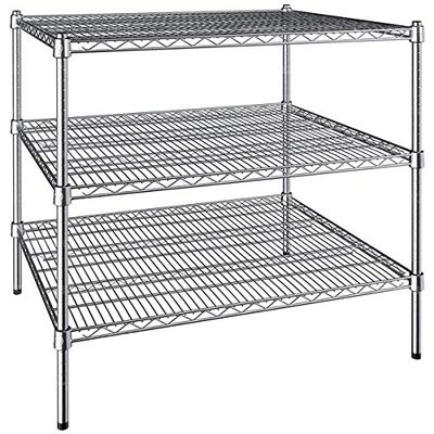 PRO&Family 30 inches x 36 inches Chrome 3 Shelf Pack with 34 inches Posts.an Ideal Option for Restaurant, Home, Garage, Kitchen, Workshop, Storage, Coffee Shop, Pantry, Bakery, Store