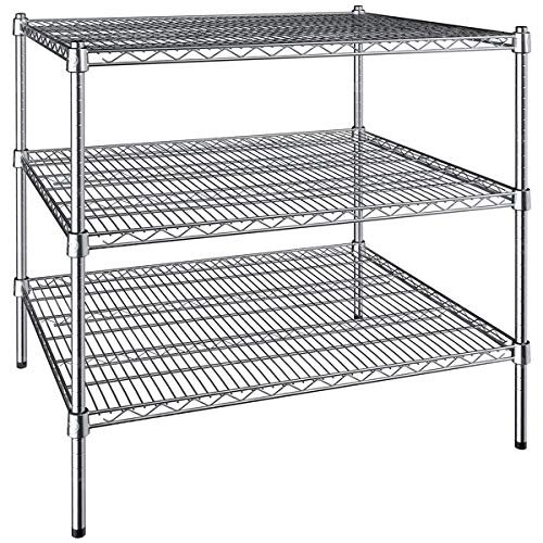 PRO&Family 30 inches x 36 inches Chrome 3 Shelf Pack with 34 inches Posts.an Ideal Option for Restaurant, Home, Garage, Kitchen, Workshop, Storage, Coffee Shop, Pantry, Bakery, Store