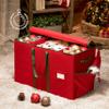 ZOBER Large Christmas Ornament Storage Box - Stores 80 3" Ornaments, With Dividers - With Large Compartment for Figurines, and Accessories, Durable Christmas Containers Holder (Red, 80-3" Ornaments) view 2