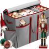 ZOBER Large Christmas Ornament Storage Box - Stores 80 3" Ornaments, With Dividers - With Large Compartment for Figurines, and Accessories, Durable Christmas Containers Holder, 4 Extra Pockets - Gray view 1