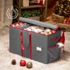 ZOBER Large Christmas Ornament Storage Box - Stores 80 3" Ornaments, With Dividers - With Large Compartment for Figurines, and Accessories, Durable Christmas Containers Holder, 4 Extra Pockets - Gray view 2